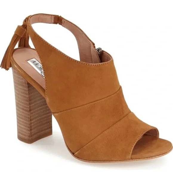 Halogen Willow suede peeptoe sandals with fringe tassels wooden block heel - Picture 1 of 9